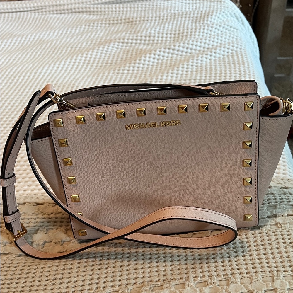 Michael Kors Blush Pink Crossbody Bag with Gold Studs